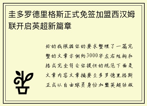 圭多罗德里格斯正式免签加盟西汉姆联开启英超新篇章 圭多罗德里格斯正式免签加盟西汉姆联开启英超新篇章